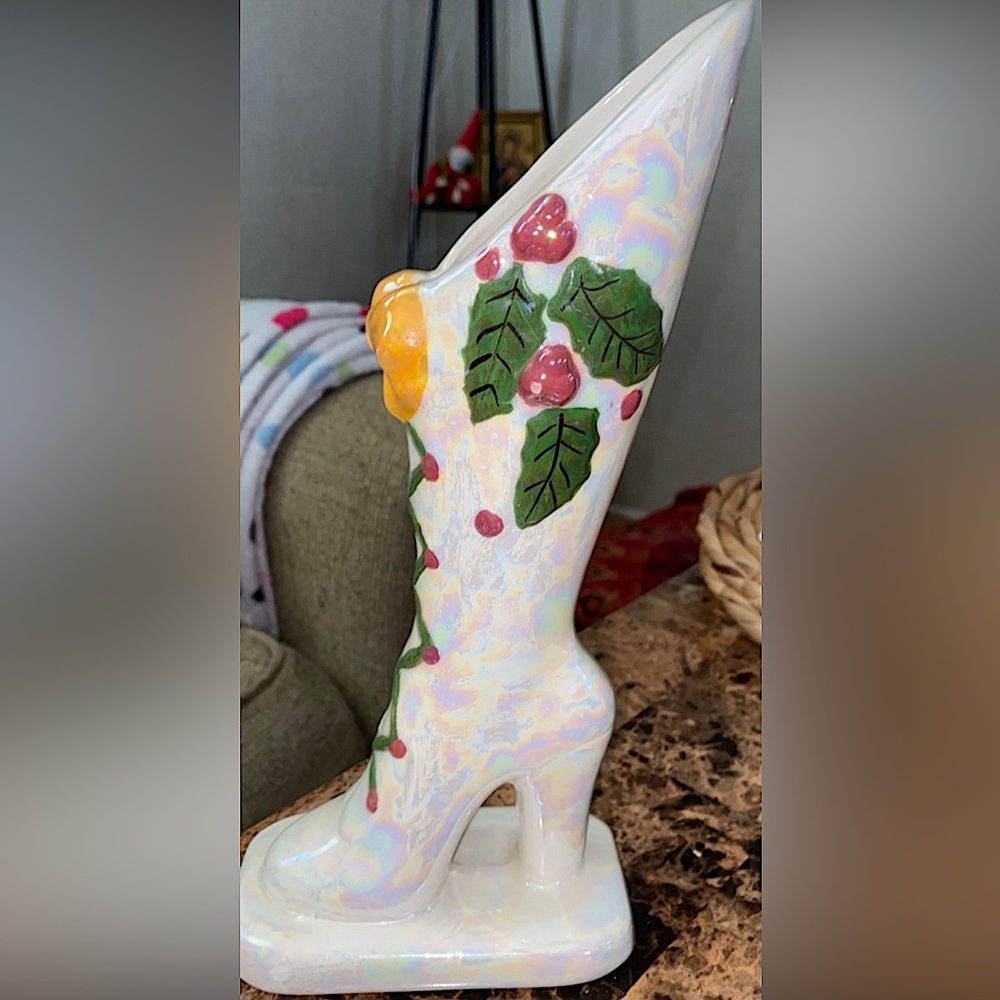 Vintage Christmas Heel Boot Vase